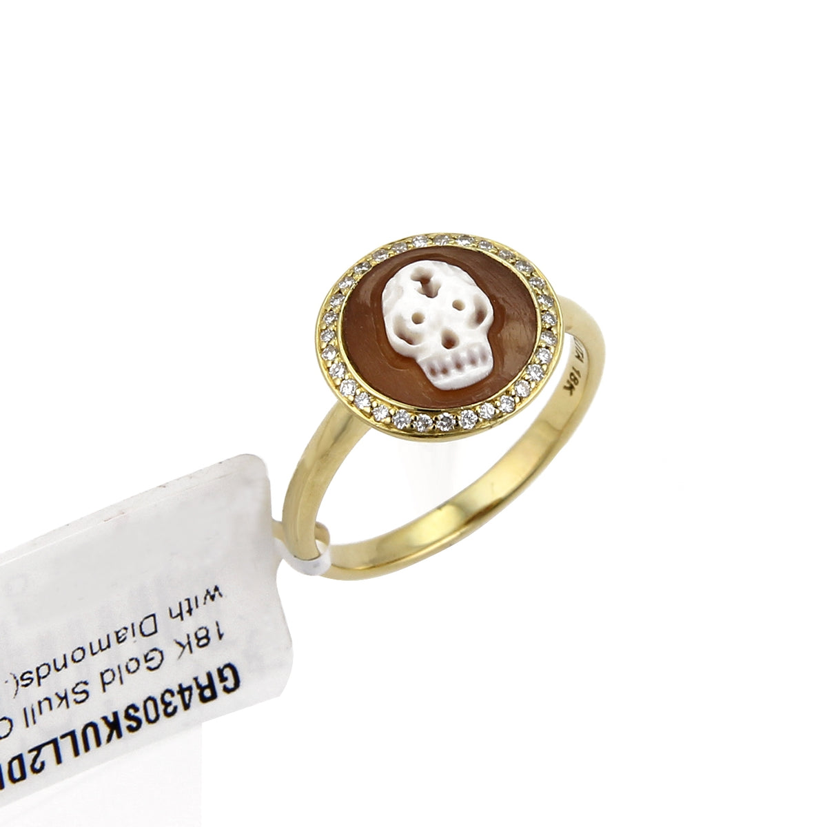 Ippolita Diamond Shell Cameo Skull 18k Yellow Gold Ring Size 6.5