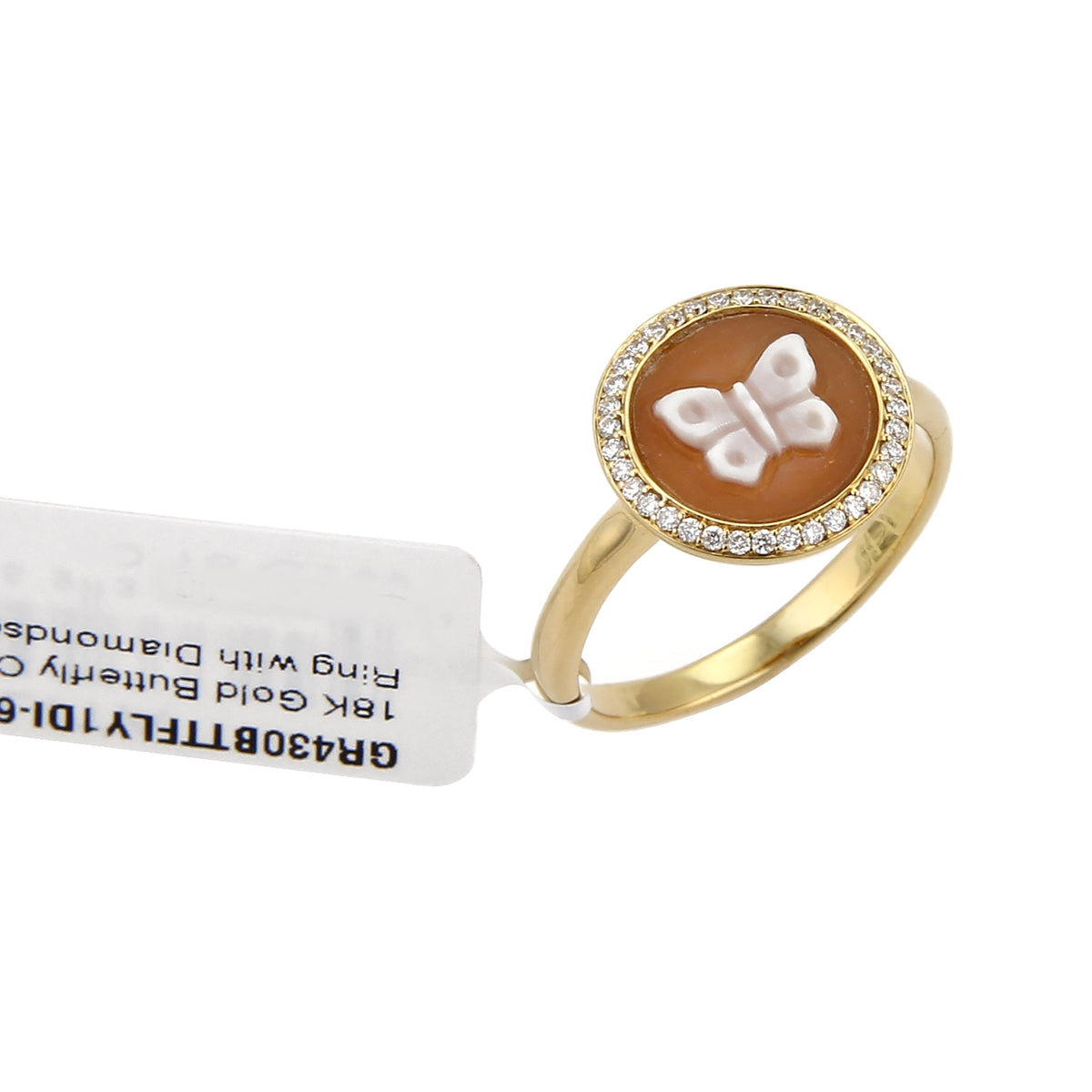 Ippolita Diamond Butterfly Cameo 18k Yellow Gold Cocktail Ring Size 7