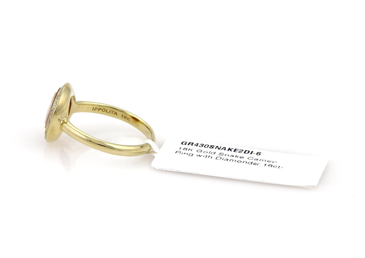 Ippolita Diamond Snake Cameo 18k Yellow Gold Ring Size 6.5