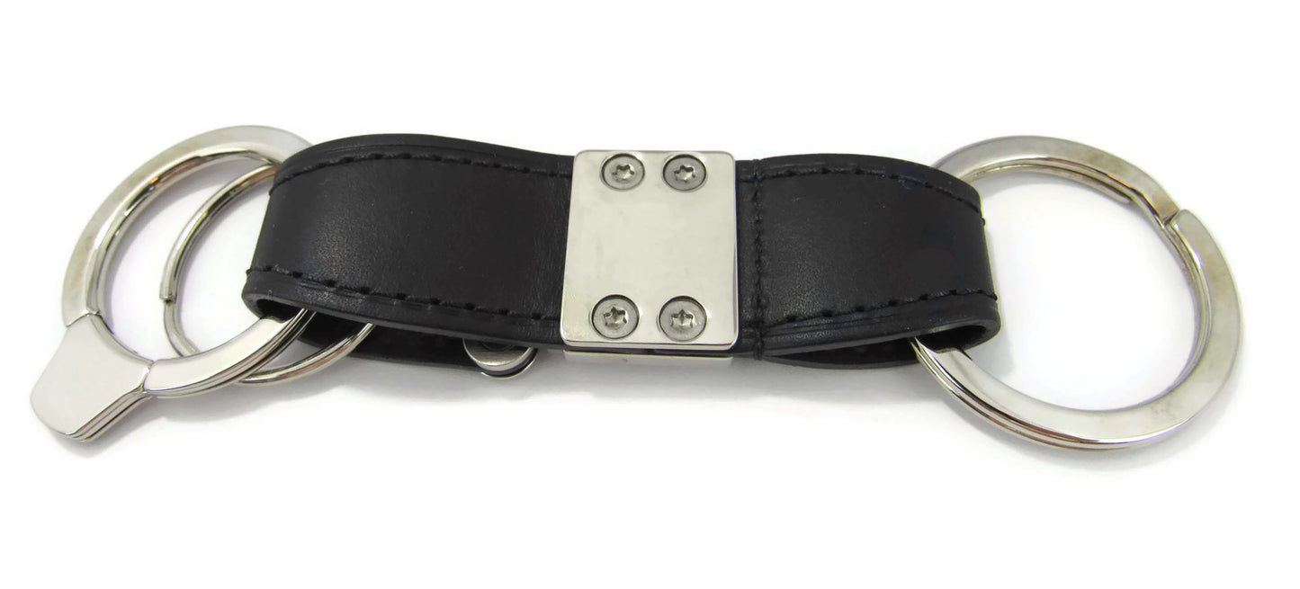 Louis Vuitton Black Leather Silver-Tone Metal Three-Ring Key Holder