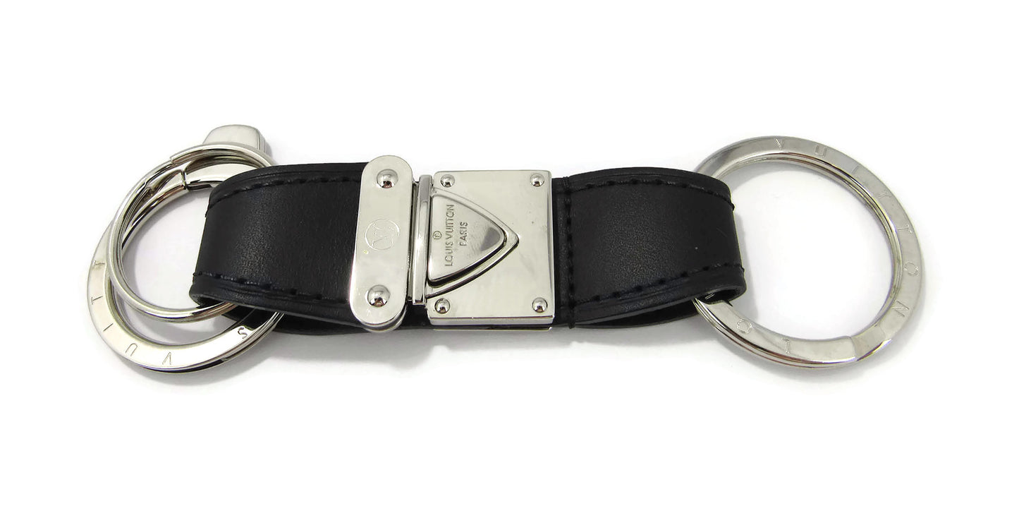 Louis Vuitton Black Leather Silver-Tone Metal Three-Ring Key Holder
