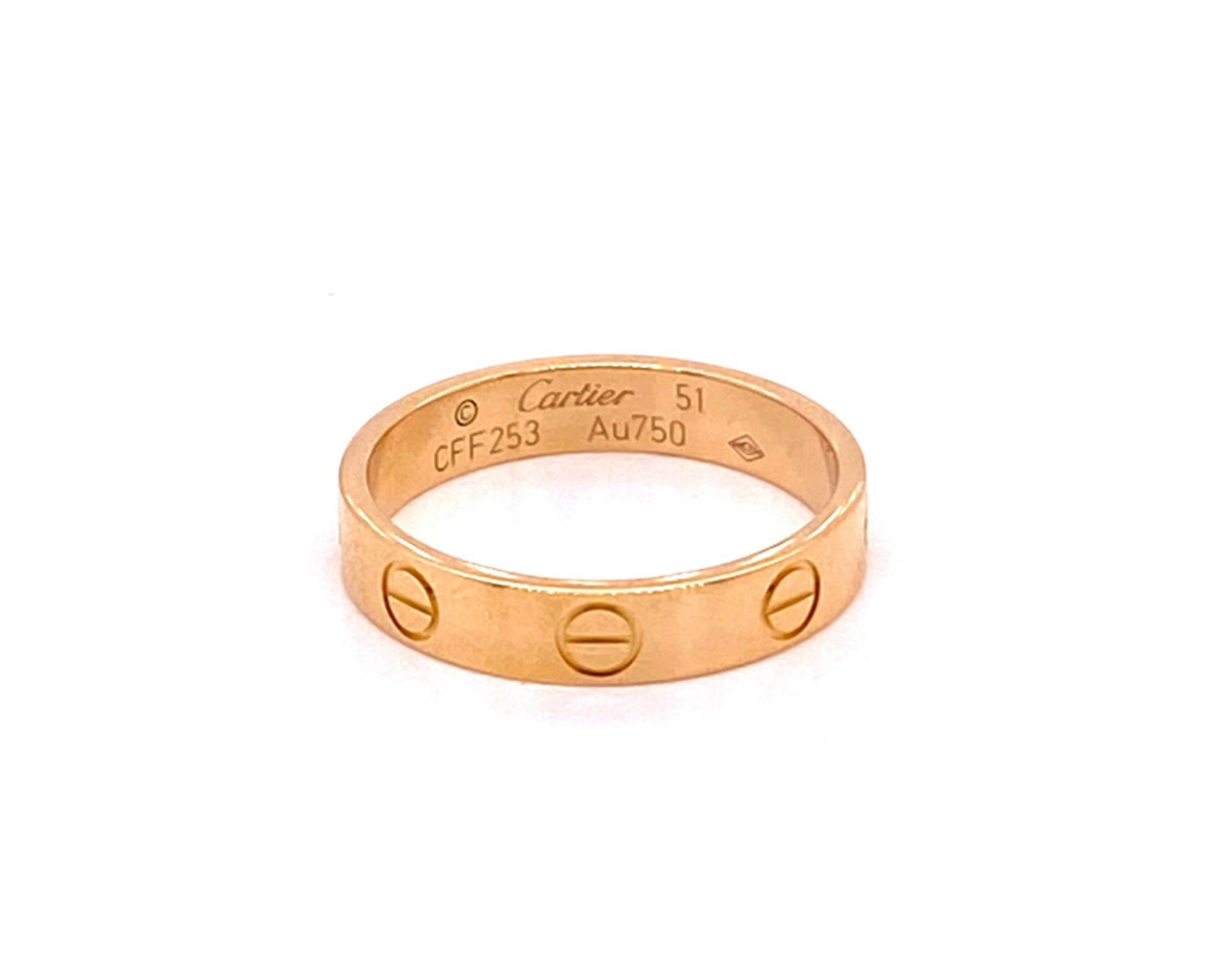 Cartier Mini Love 18k Pink Gold 3.6mm Band Ring Size 51 Jewels by Joy