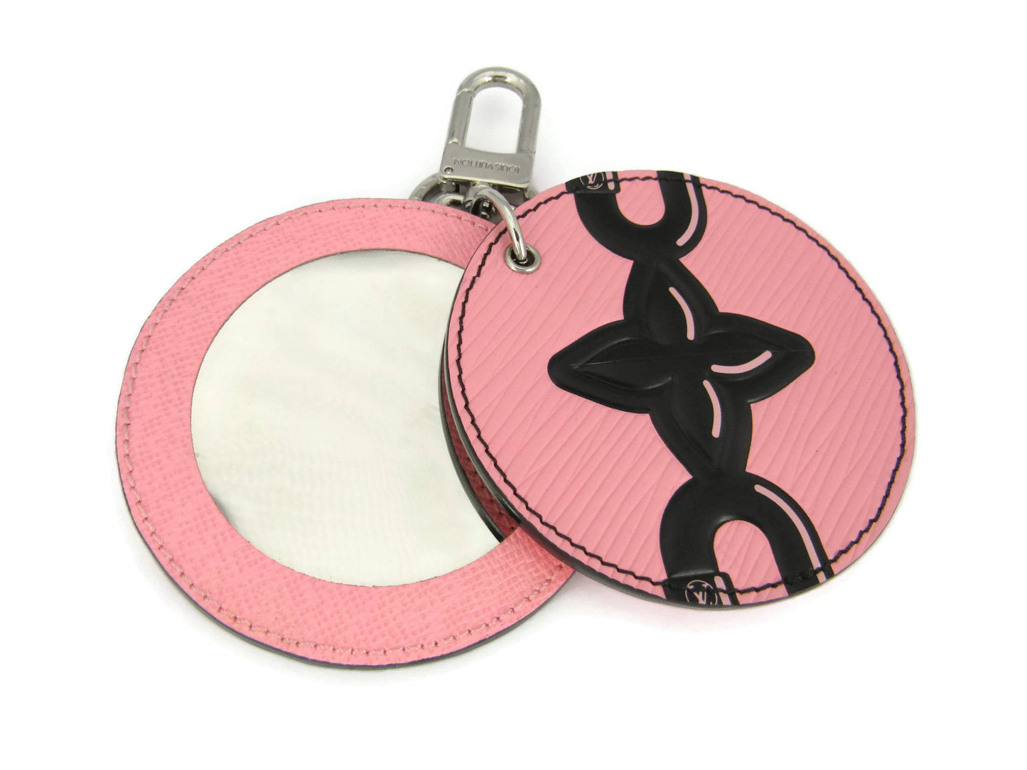 Louis Vuitton pink and black floral mirrored disc bag charm and key ring holder in leather and mixed materials