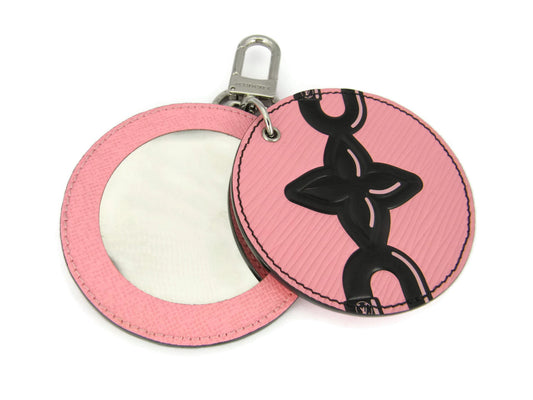 Louis Vuitton pink and black floral mirrored disc bag charm and key ring holder in leather and mixed materials