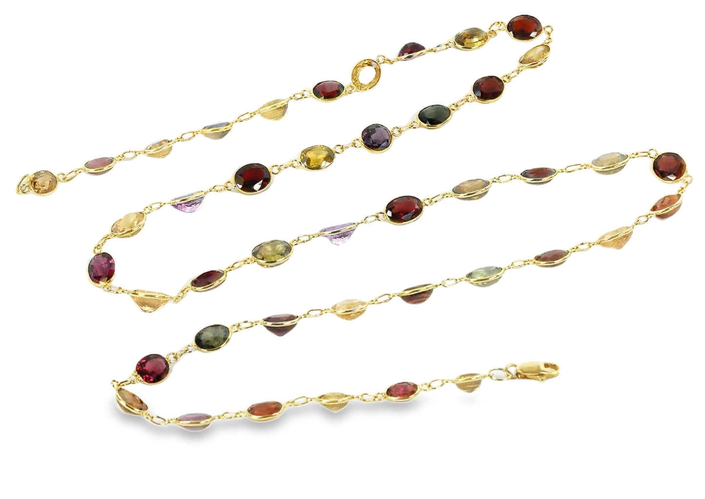 Multicolor Gemstone 14k Yellow Gold Oval Link Necklace