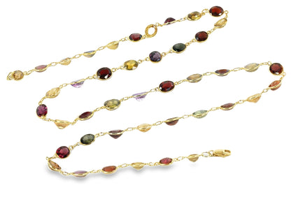 Multicolor Gemstone 14k Yellow Gold Oval Link Necklace