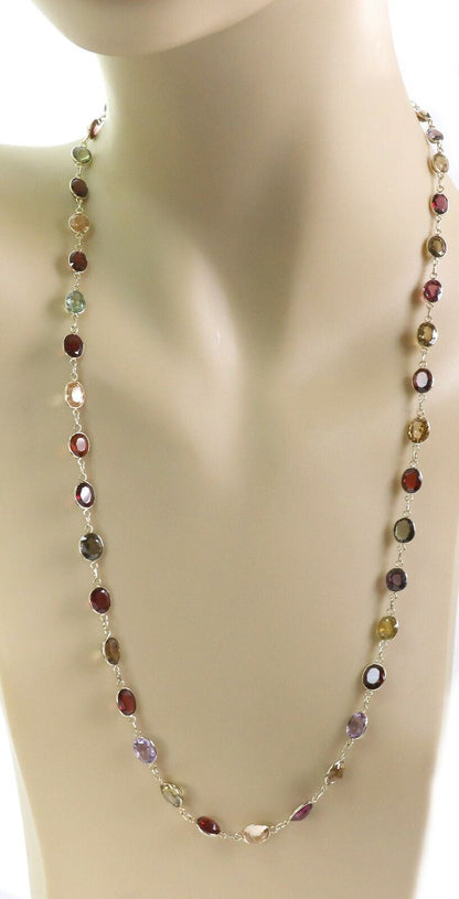 Multicolor Gemstone 14k Yellow Gold Oval Link Necklace