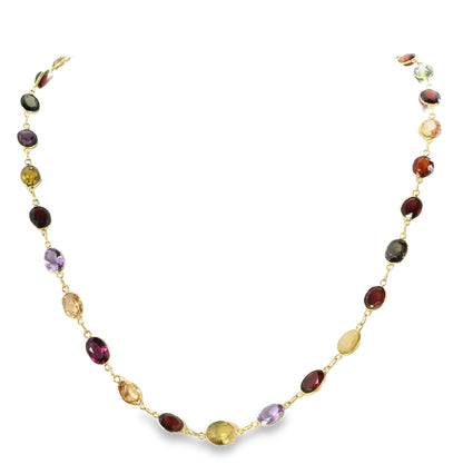 Multicolor Gemstone 14k Yellow Gold Oval Link Necklace