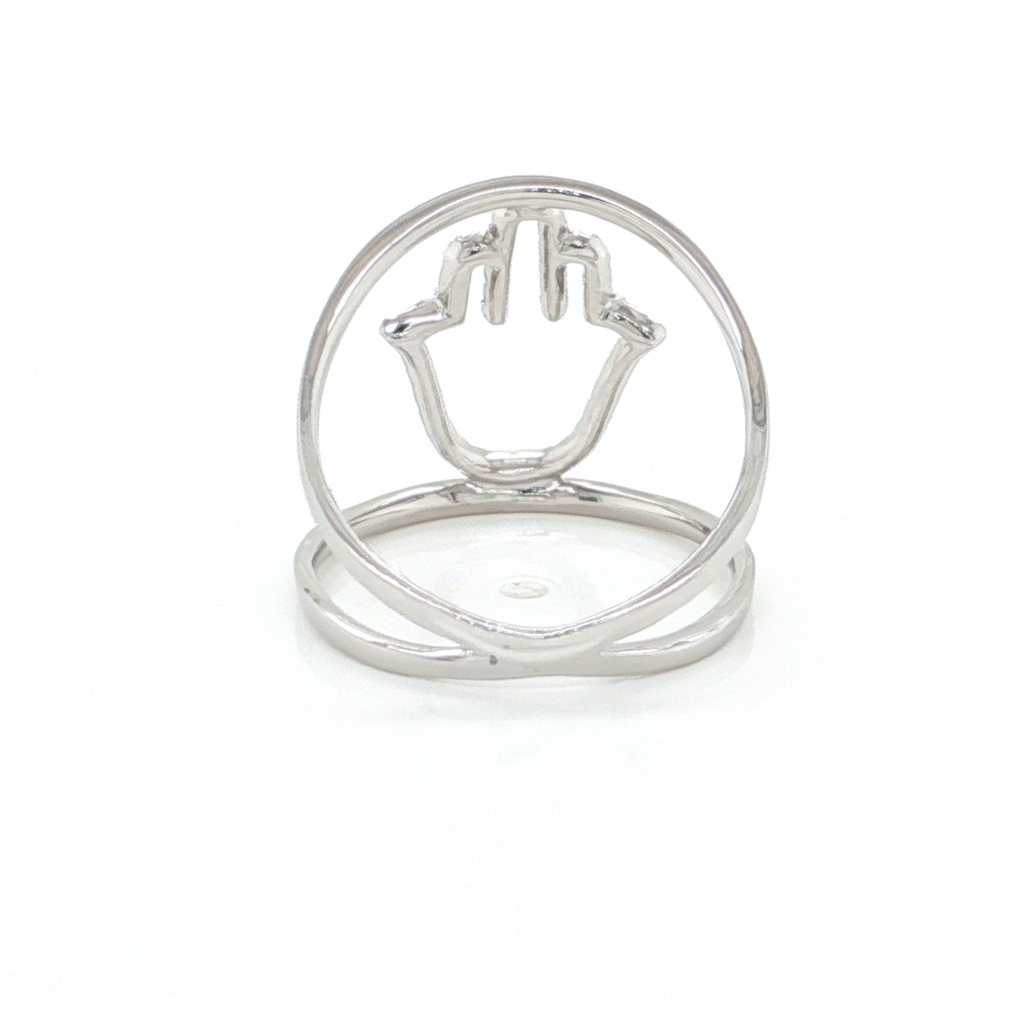 Diamond Open Hamsa Hand 18k White Gold Ring Size 7