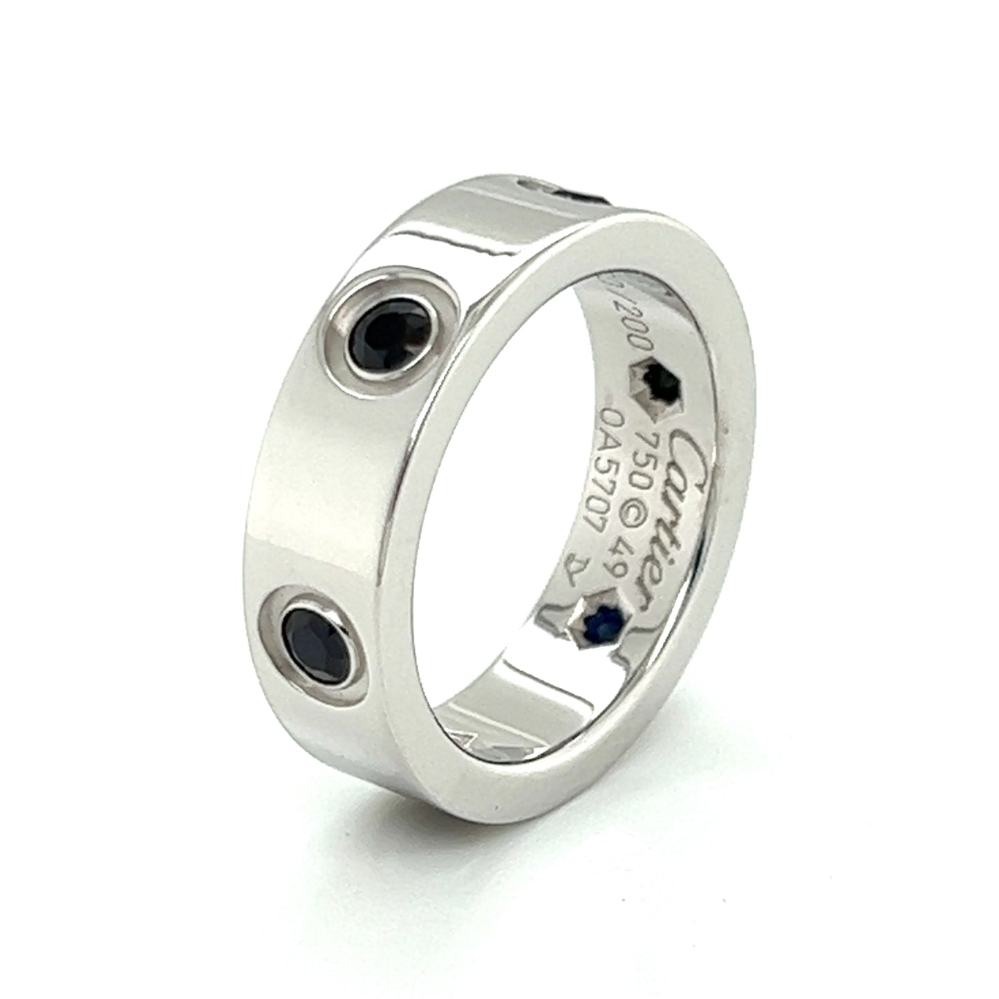 Cartier Love Blue Sapphire 18k White Gold Band Ring w/ Certificate Size 4.5