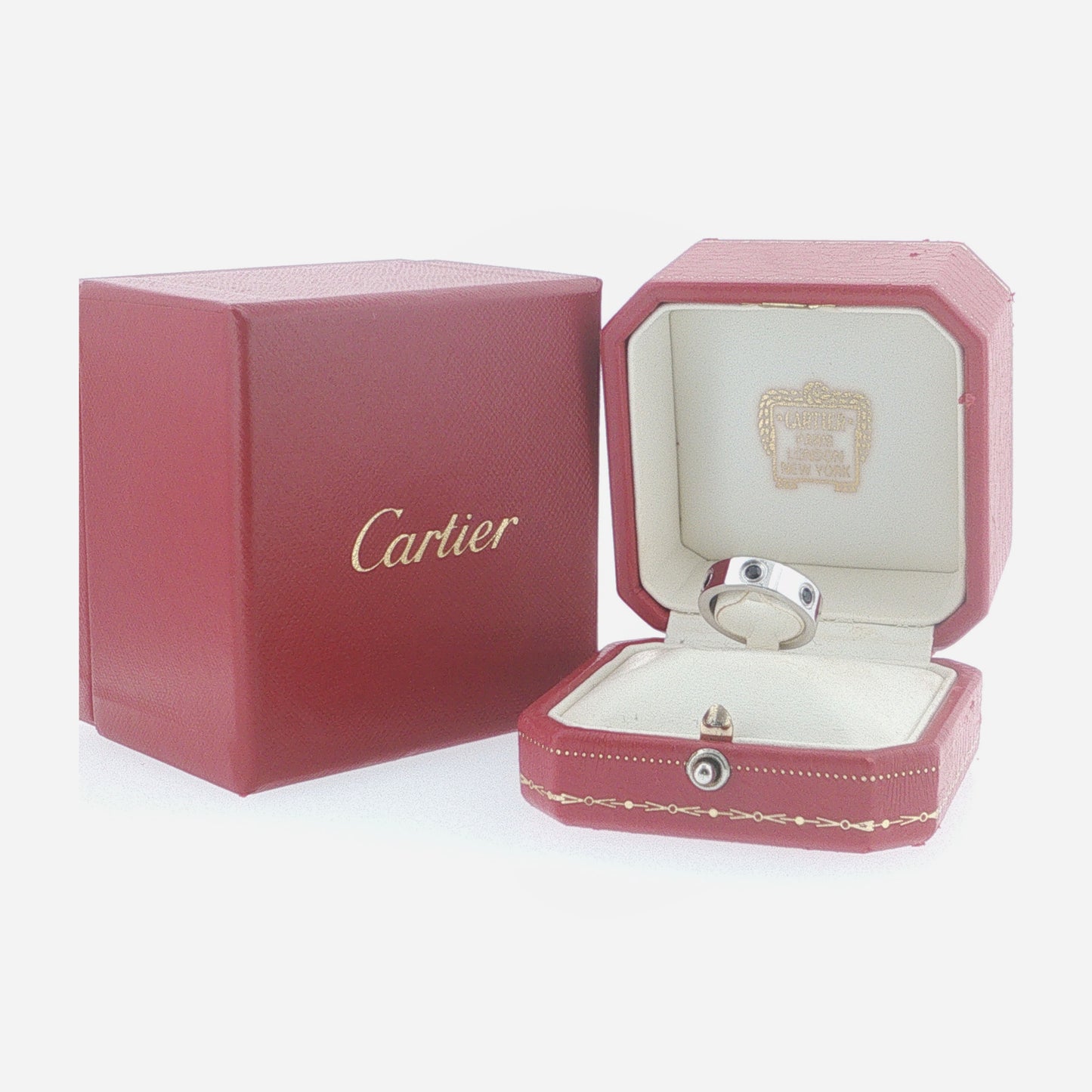 Cartier Love Blue Sapphire 18k White Gold Band Ring w/ Certificate Size 4.5