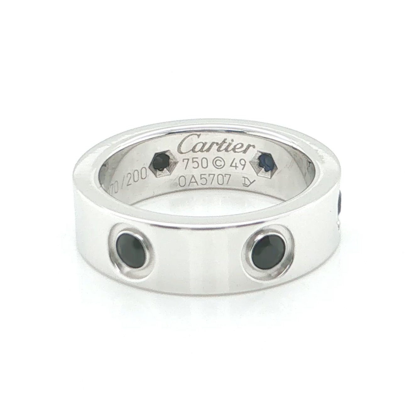 Cartier Love Blue Sapphire 18k White Gold Band Ring w/ Certificate Size 4.5