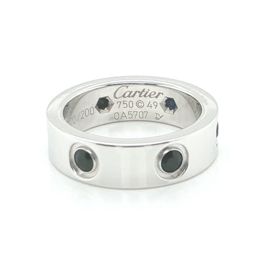 Cartier Love Blue Sapphire 18k White Gold Band Ring w/ Certificate Size 4.5