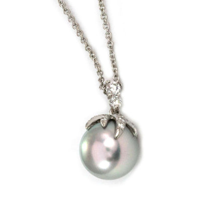 Tiffany & Co. Fireworks Diamond Pale Gray Pearl Platinum Pendant Necklace