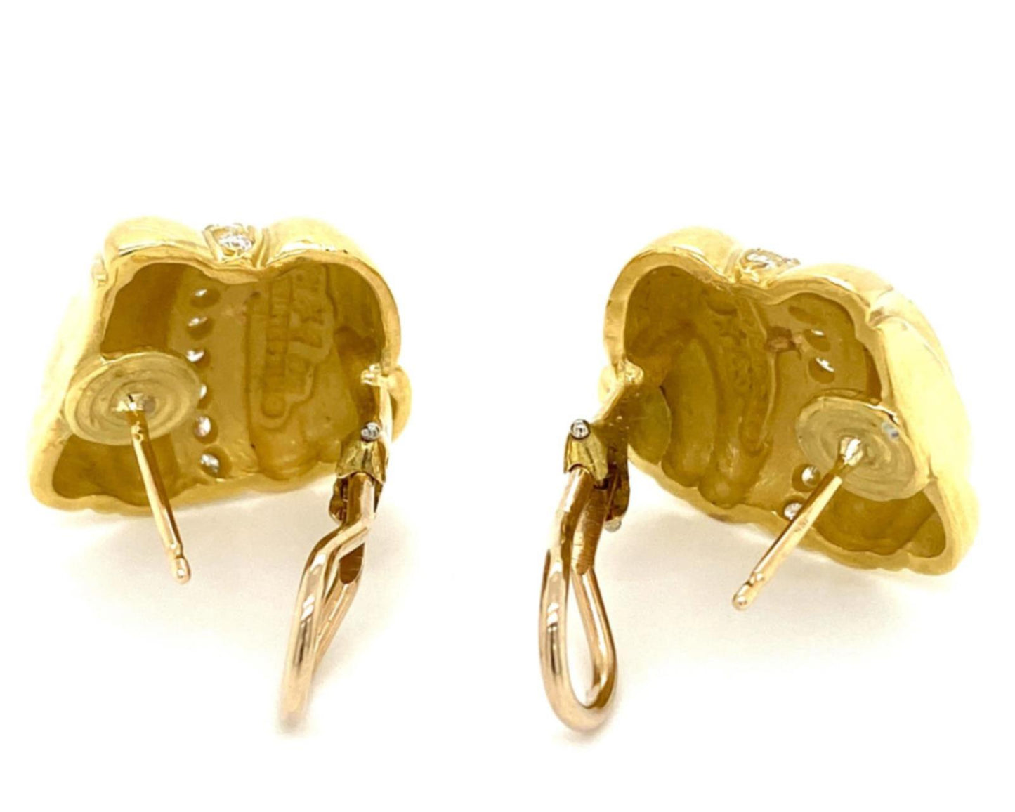 Kieselstein Cord Diamond 18k Yellow Gold Shell Design Post Clip Earrings