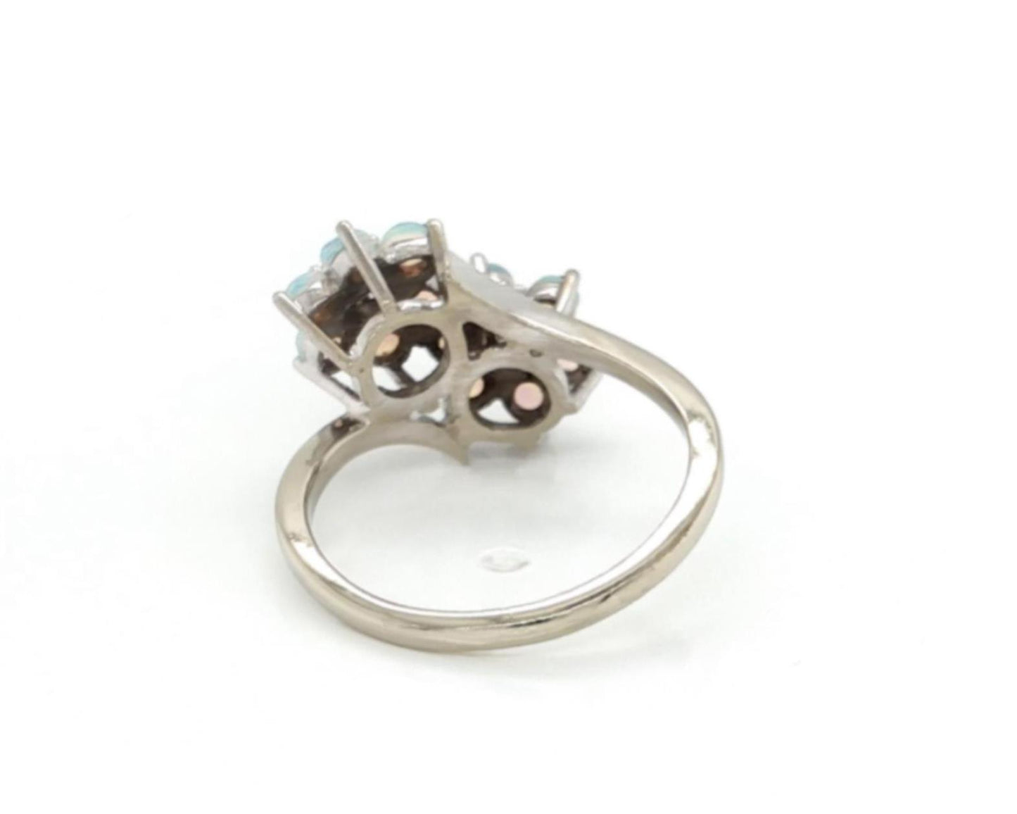 Diamond Opal Double Flower 14k White Gold Ring Size 5.5