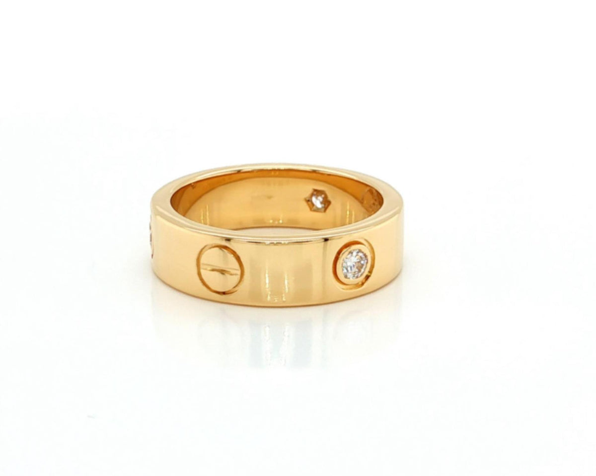 Cartier LOVE Classic 3-Diamond 5.5mm 18k Yellow Gold Ring Size 6 EU 52