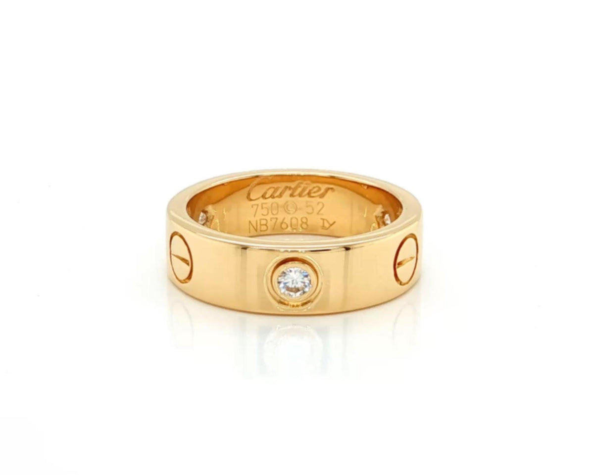 Cartier LOVE Classic three-diamond 18k yellow gold band ring