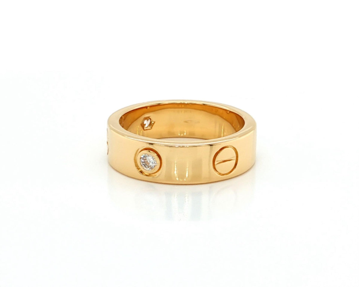 Cartier LOVE Classic 3-Diamond 5.5mm 18k Yellow Gold Ring Size 6 EU 52