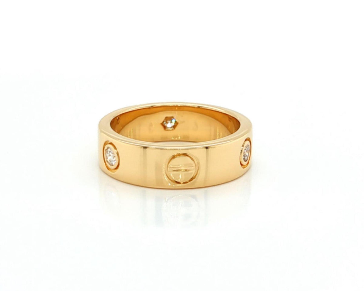 Cartier LOVE Classic 3-Diamond 5.5mm 18k Yellow Gold Ring Size 6 EU 52