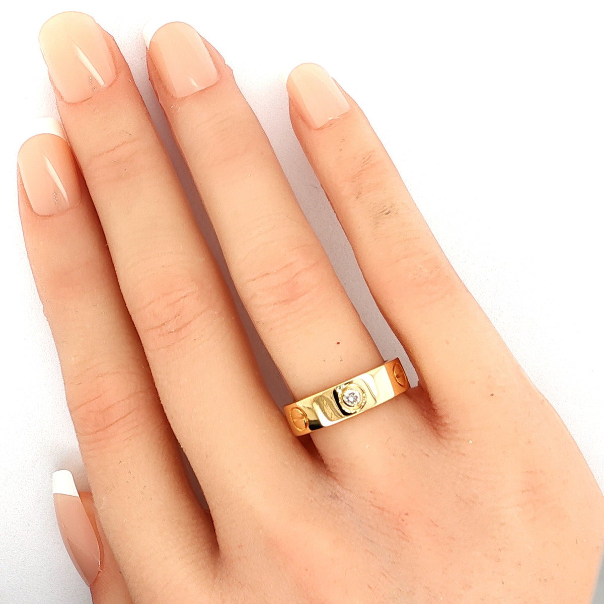 Cartier LOVE Classic 3-Diamond 5.5mm 18k Yellow Gold Ring Size 6 EU 52
