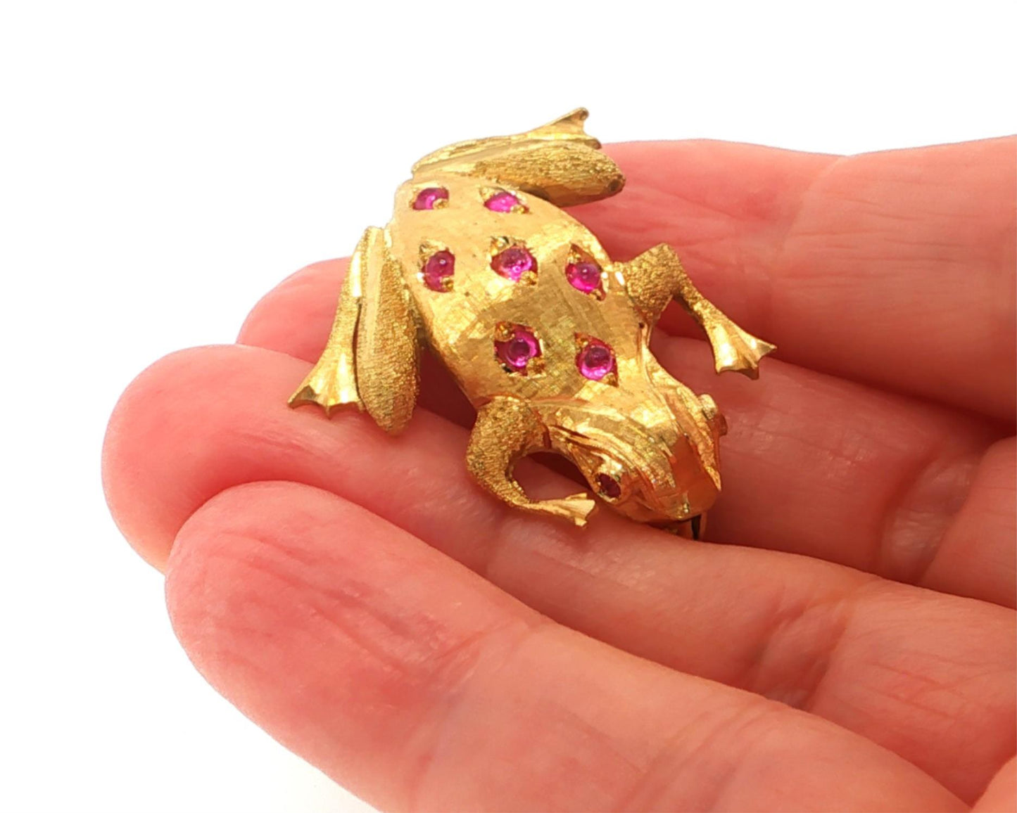 Pink Tourmaline Frog 18k Yellow Gold Brooch