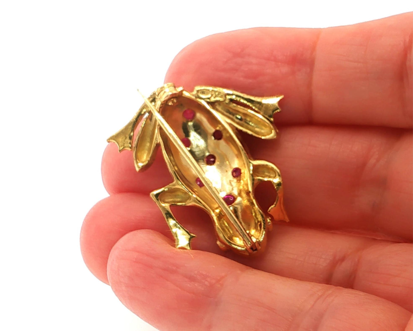 Pink Tourmaline Frog 18k Yellow Gold Brooch