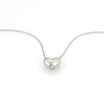 Tiffany & Co. Etoile Diamond Platinum 3 Stone Heart Slide Pendant Necklace
