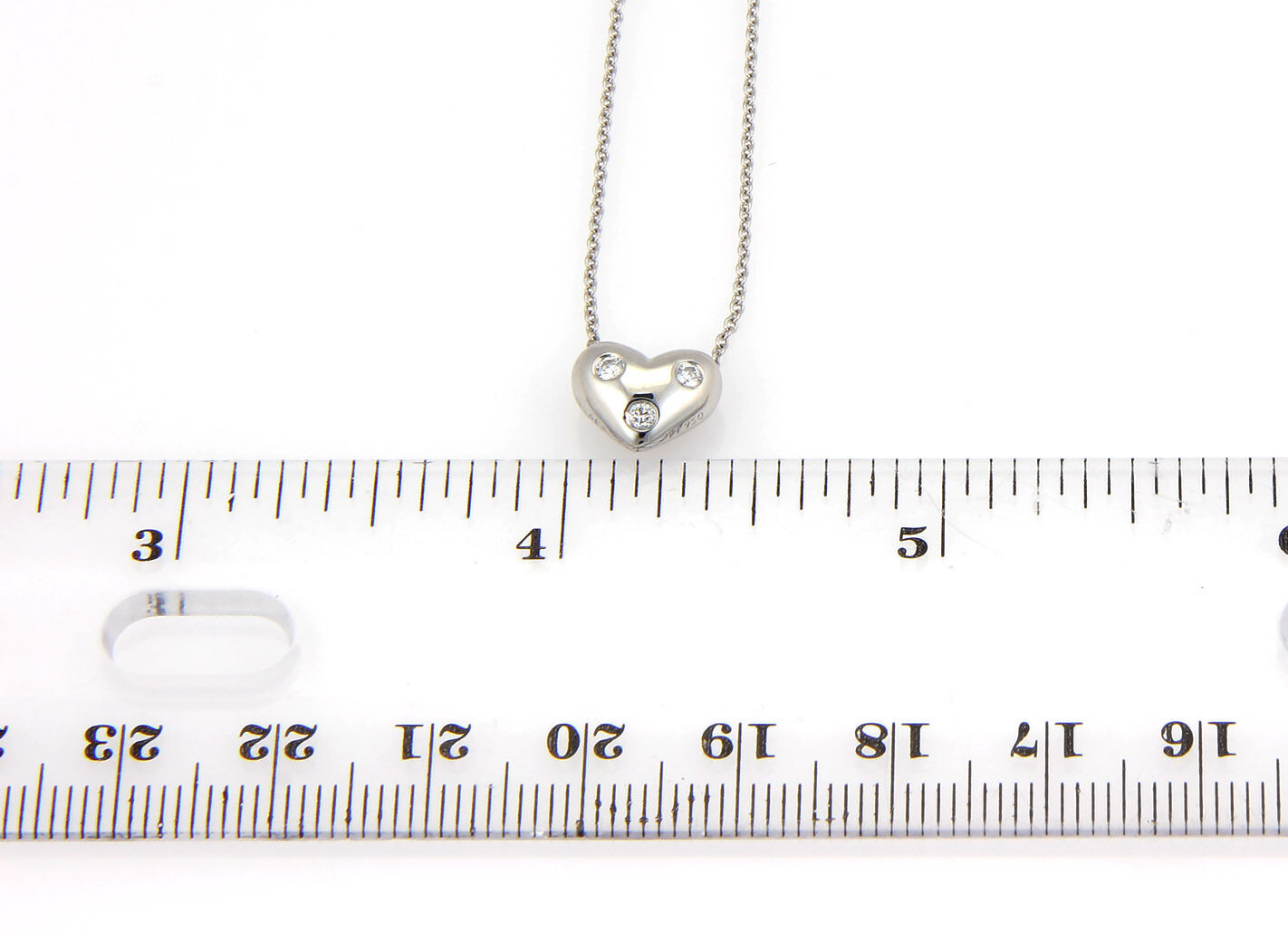 Tiffany & Co. Etoile Diamond Platinum 3 Stone Heart Slide Pendant Necklace