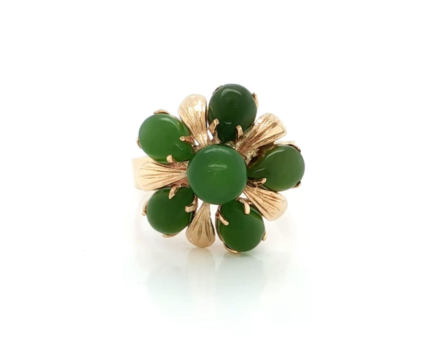 Floral nephrite jade high-dome statement ring in 14k rose gold
