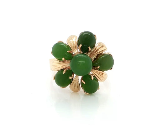 Floral nephrite jade high-dome statement ring in 14k rose gold