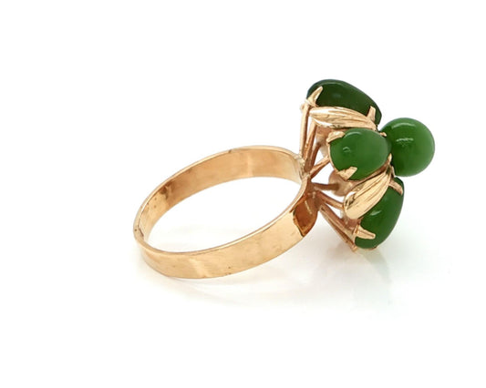Nephrite Jade Floral 14k Rose Gold Dome Ring Size 7