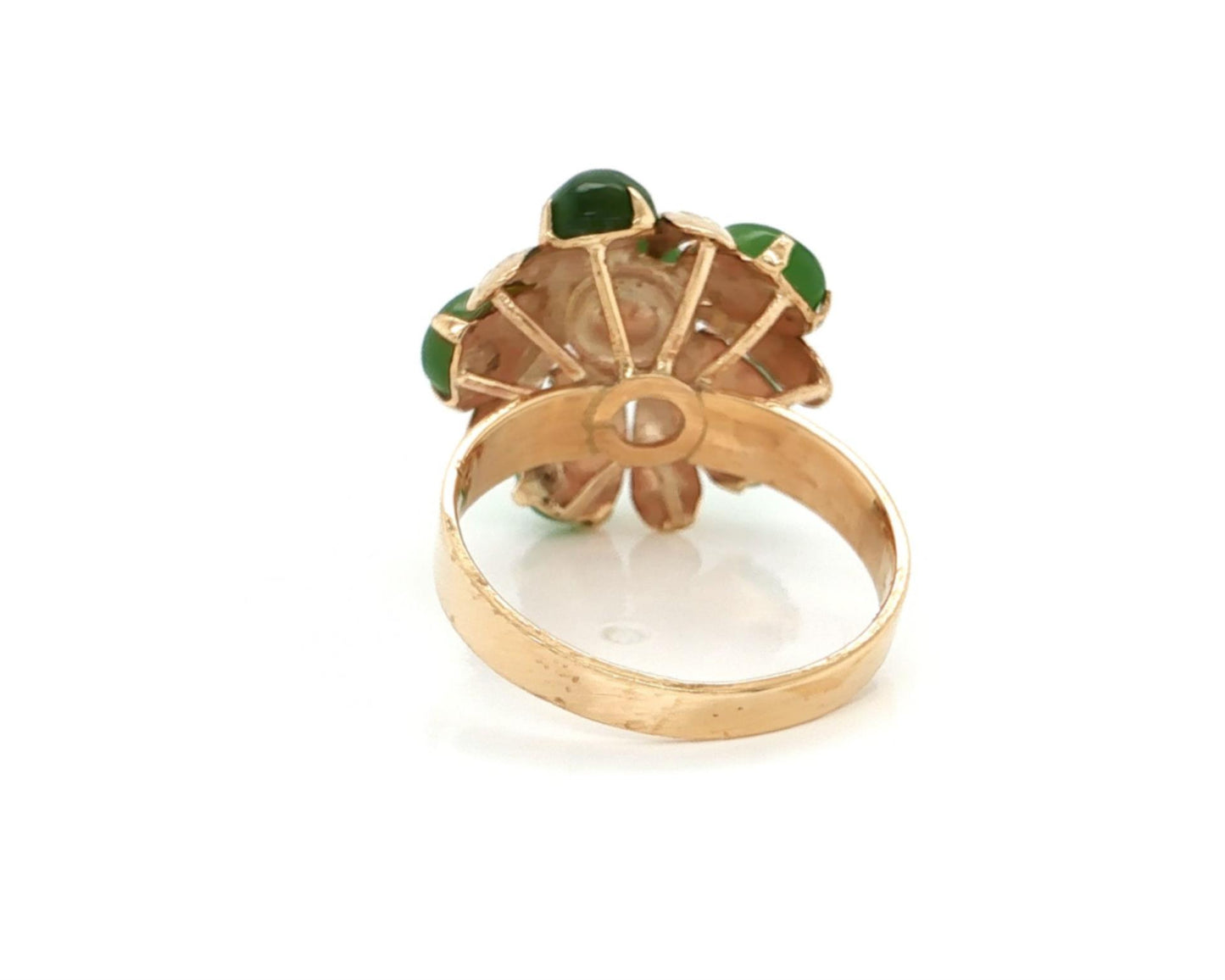 Nephrite Jade Floral 14k Rose Gold Dome Ring Size 7
