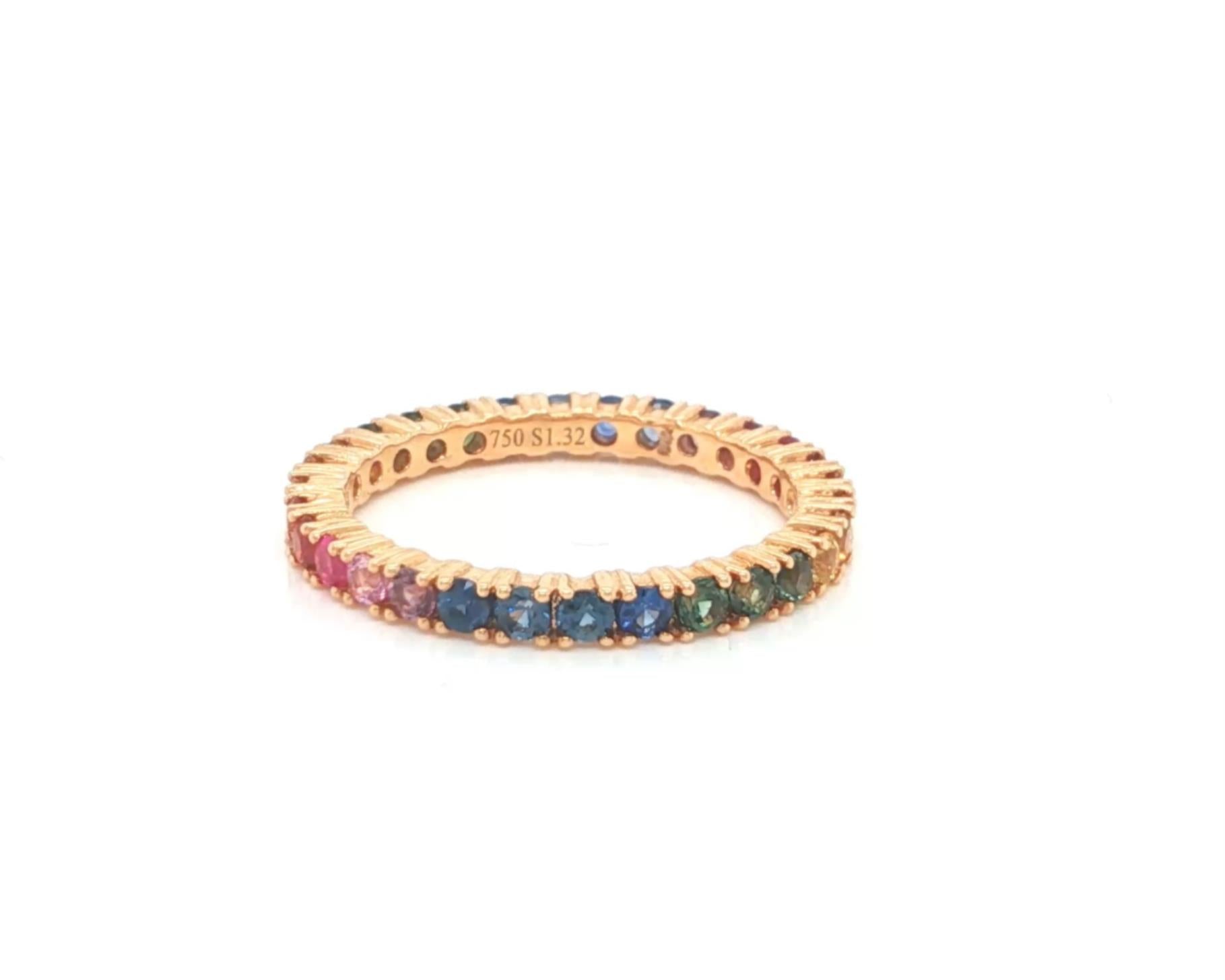 Natural multicolor rainbow sapphire full eternity band ring in 18k rose gold
