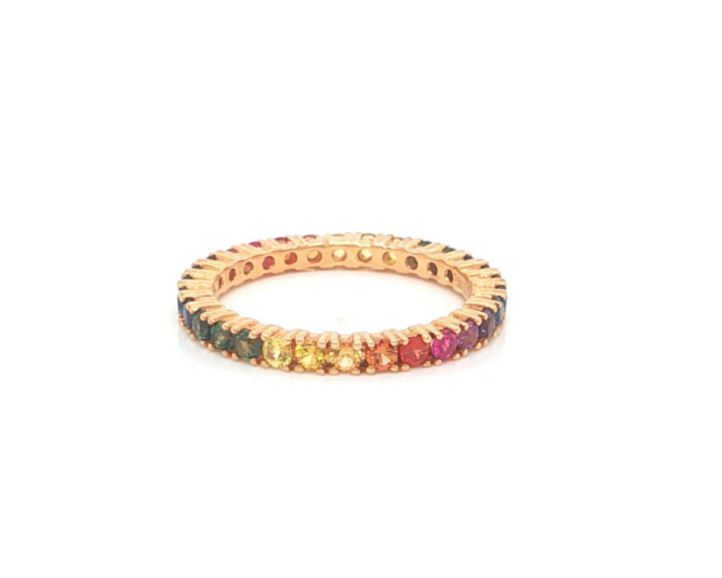 Multi-Color Sapphire Eternity 18k Rose Gold Band Ring Size 6.5