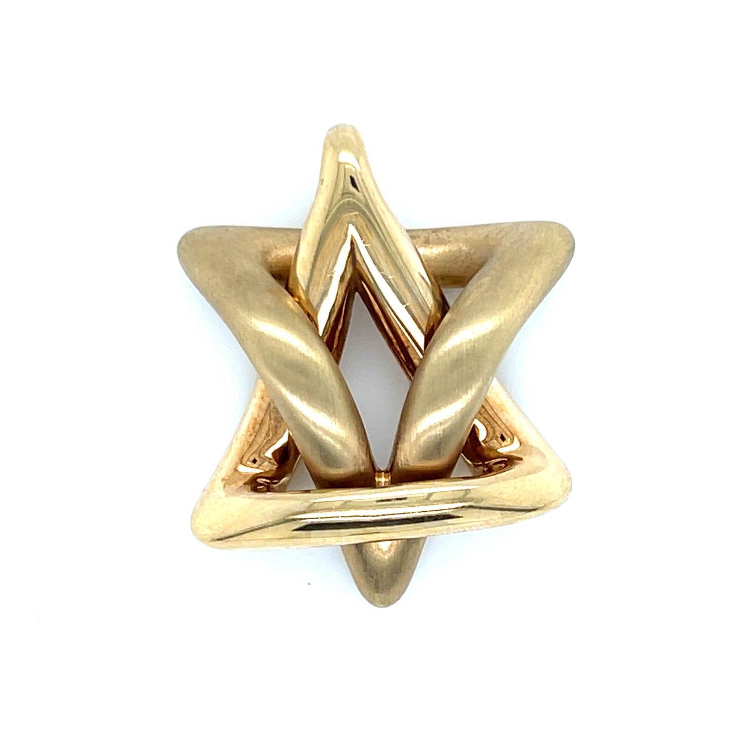 Puffed interlocking Star of David charm pendant with a hidden integrated bail in 14k yellow gold