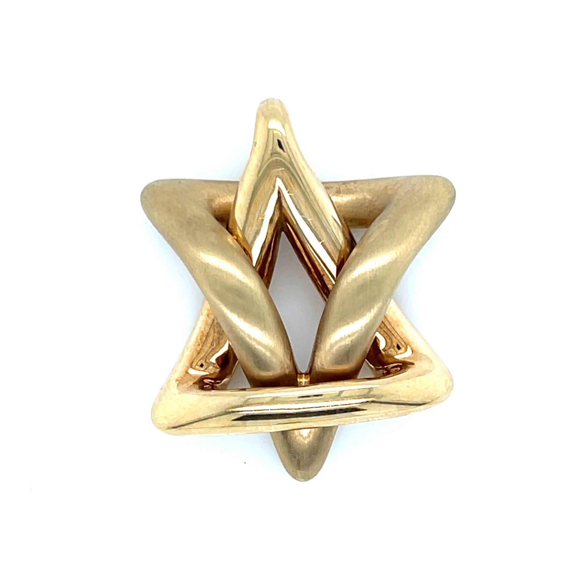 Puffed interlocking Star of David charm pendant with a hidden integrated bail in 14k yellow gold