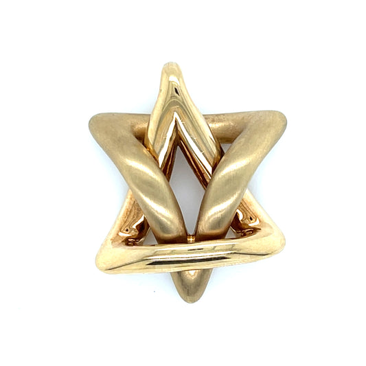 Puffed interlocking Star of David charm pendant with a hidden integrated bail in 14k yellow gold