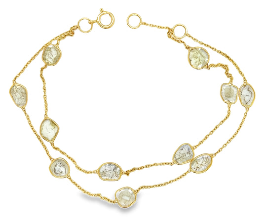 Sliced Diamond 18k Yellow Gold Double Chain Bracelet