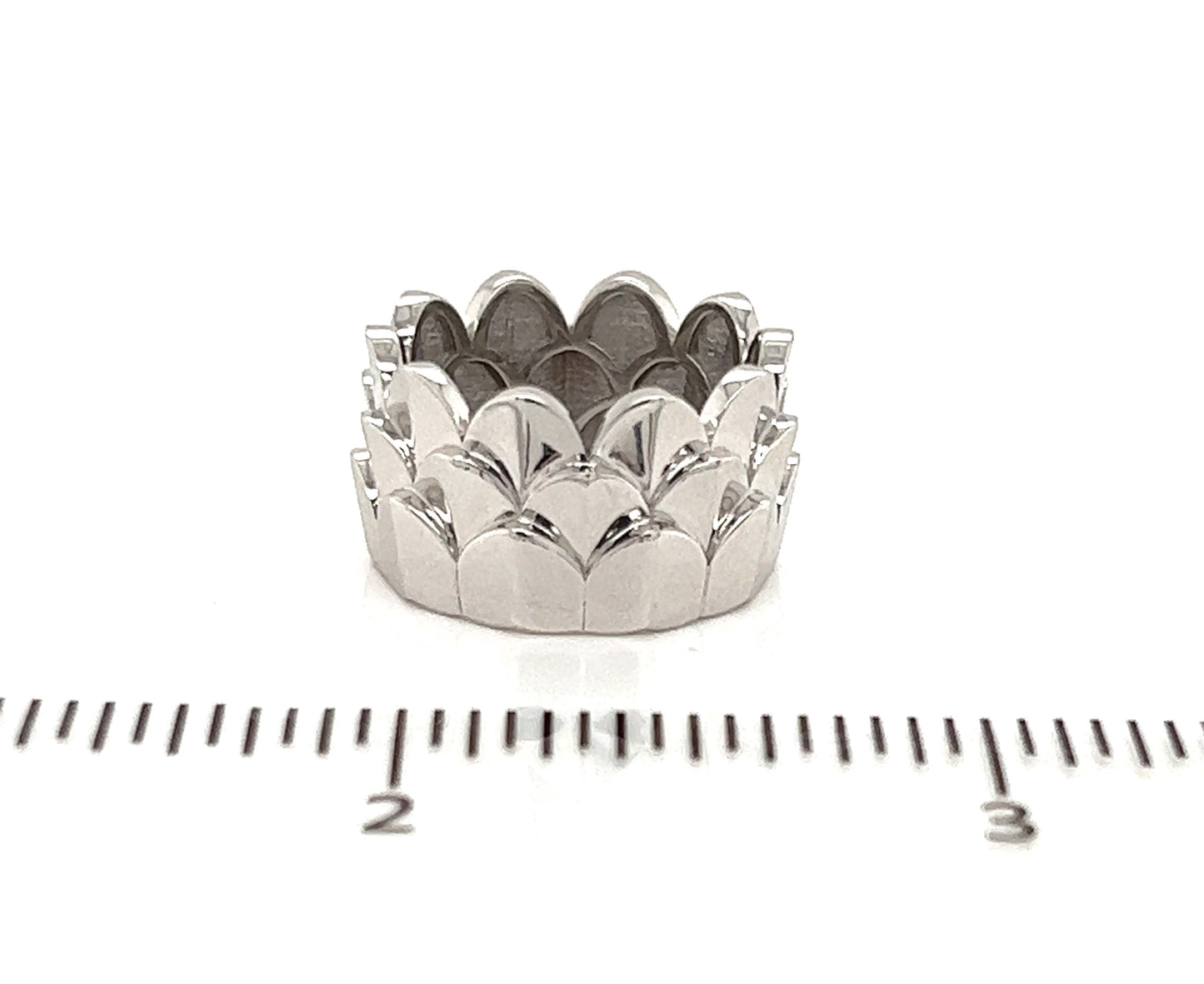 Fred of Paris 18k White Gold 12mm Wide 3 Tier Crown Band Ring - Size 6