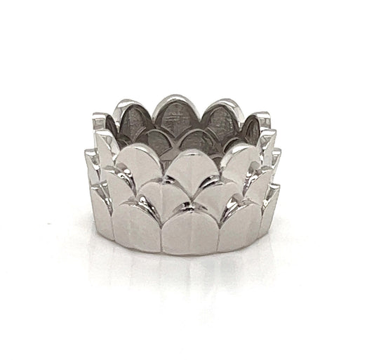 Fred of Paris 18k White Gold 12mm Wide 3 Tier Crown Band Rin