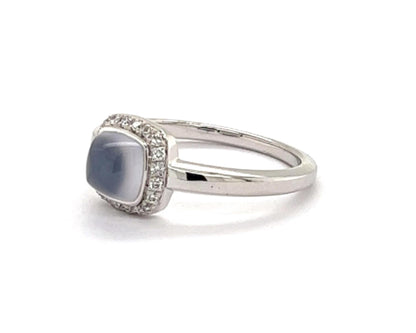 Fred of Paris Paindesure Diamond Chalcedony 18k White Gold Halo Ring - Size 7.25