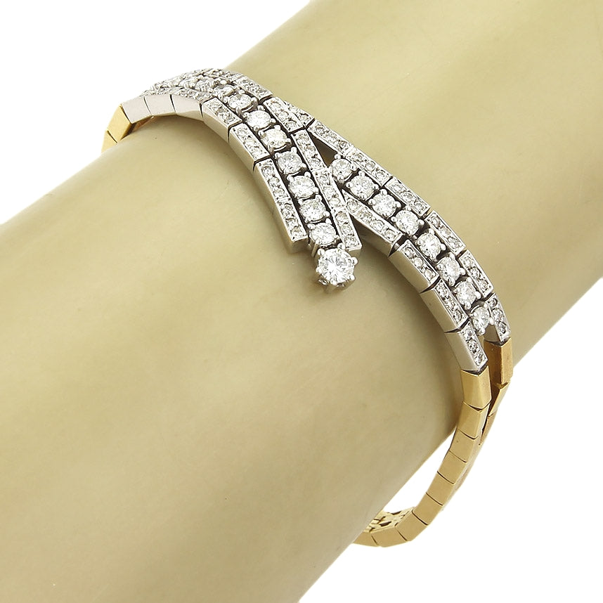 Bypass 2.51ct Diamond 18k Two Tone Gold Link Bracelet
