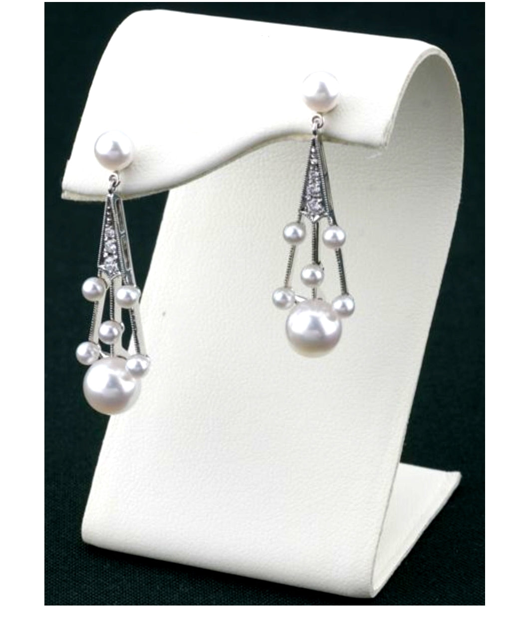 Mikimoto Diamond Pearls 18k White Gold Fancy Drop Dangle Earrings