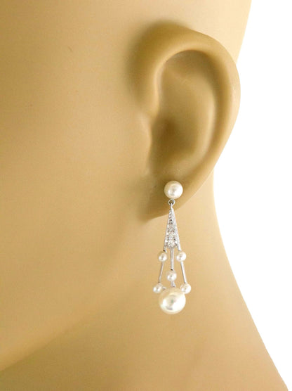 Mikimoto Diamond Pearls 18k White Gold Fancy Drop Dangle Earrings
