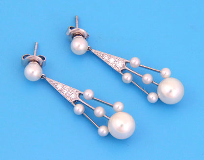 Mikimoto Diamond Pearls 18k White Gold Fancy Drop Dangle Earrings