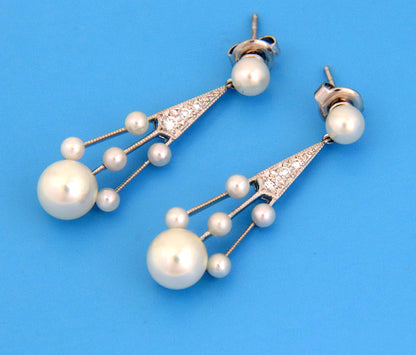 Mikimoto Diamond Pearls 18k White Gold Fancy Drop Dangle Earrings