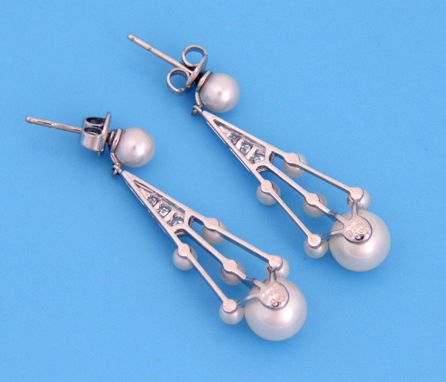 Mikimoto Diamond Pearls 18k White Gold Fancy Drop Dangle Earrings