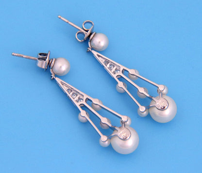 Mikimoto Diamond Pearls 18k White Gold Fancy Drop Dangle Earrings
