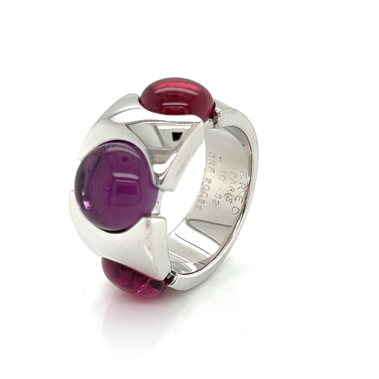 Fred of Paris Pink Tourmaline Amethyst 18k White Gold Band Ring - Size 6